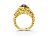 Yellow gold Hexagon Bezel Fancy Black Emerald Cut Diamond Milgrain Split Shank Ring_3
