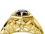Yellow gold Hexagon Bezel Fancy Black Emerald Cut Diamond Milgrain Split Shank Ring_4