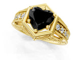 Yellow gold Hexagon Bezel Fancy Black Heart Cut Diamond Milgrain Split Shank Ring_1