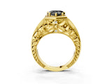 Yellow gold Hexagon Bezel Fancy Black Heart Cut Diamond Milgrain Split Shank Ring_3