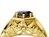 Yellow gold Hexagon Bezel Fancy Black Heart Cut Diamond Milgrain Split Shank Ring_4