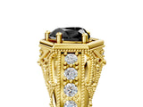 Yellow gold Hexagon Bezel Fancy Black Heart Cut Diamond Milgrain Split Shank Ring_5