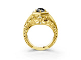 Yellow gold Hexagon Bezel Fancy Black Marquise Cut Diamond Milgrain Split Shank Ring_3