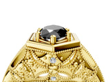 Yellow gold Hexagon Bezel Fancy Black Marquise Cut Diamond Milgrain Split Shank Ring_4