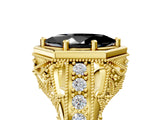 Yellow gold Hexagon Bezel Fancy Black Marquise Cut Diamond Milgrain Split Shank Ring_5