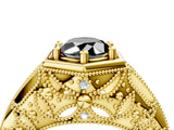 Yellow gold Hexagon Bezel Fancy Black Oval Cut Diamond Milgrain Split Shank Ring_4