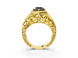 Yellow gold Hexagon Bezel Fancy Black Princess Cut Diamond Milgrain Split Shank Ring_3