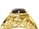 Yellow gold Hexagon Bezel Fancy Black Princess Cut Diamond Milgrain Split Shank Ring_4