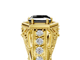 Yellow gold Hexagon Bezel Fancy Black Princess Cut Diamond Milgrain Split Shank Ring_5