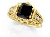 Yellow gold Hexagon Bezel Fancy Black Radiant Cut Diamond Milgrain Split Shank Ring_1