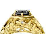 Yellow gold Hexagon Bezel Fancy Black Radiant Cut Diamond Milgrain Split Shank Ring_4