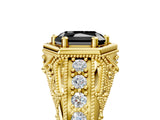 Yellow gold Hexagon Bezel Fancy Black Radiant Cut Diamond Milgrain Split Shank Ring_5