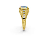 Yellow gold Hexagon Bezel Fancy Blue Asscher Cut Diamond Milgrain Split Shank Ring_2