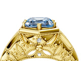 Yellow gold Hexagon Bezel Fancy Blue Asscher Cut Diamond Milgrain Split Shank Ring_4