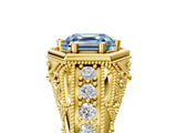 Yellow gold Hexagon Bezel Fancy Blue Asscher Cut Diamond Milgrain Split Shank Ring_5