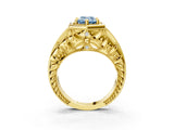 Yellow gold Hexagon Bezel Fancy Blue Emerald Cut Diamond Milgrain Split Shank Ring_3