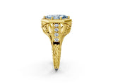 Yellow gold Hexagon Bezel Fancy Blue Marquise Cut Diamond Milgrain Split Shank Ring_2