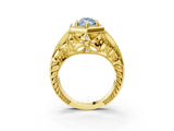Yellow gold Hexagon Bezel Fancy Blue Marquise Cut Diamond Milgrain Split Shank Ring_3