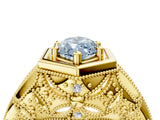 Yellow gold Hexagon Bezel Fancy Blue Marquise Cut Diamond Milgrain Split Shank Ring_4