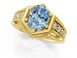 Yellow gold Hexagon Bezel Fancy Blue Oval Cut Diamond Milgrain Split Shank Ring_1