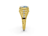 Yellow gold Hexagon Bezel Fancy Blue Oval Cut Diamond Milgrain Split Shank Ring_2