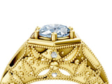 Yellow gold Hexagon Bezel Fancy Blue Oval Cut Diamond Milgrain Split Shank Ring_4