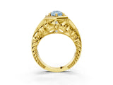 Yellow gold Hexagon Bezel Fancy Blue Pear Cut Diamond Milgrain Split Shank Ring_3
