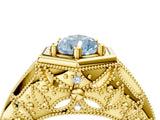 Yellow gold Hexagon Bezel Fancy Blue Pear Cut Diamond Milgrain Split Shank Ring_4