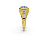 Yellow gold Hexagon Bezel Fancy Blue Round Cut Diamond Milgrain Split Shank Ring_2