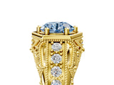 Yellow gold Hexagon Bezel Fancy Blue Round Cut Diamond Milgrain Split Shank Ring_5