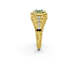 Yellow gold Hexagon Bezel Fancy Green Asscher Cut Diamond Milgrain Split Shank Ring_2