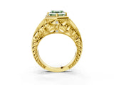 Yellow gold Hexagon Bezel Fancy Green Asscher Cut Diamond Milgrain Split Shank Ring_3