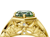Yellow gold Hexagon Bezel Fancy Green Asscher Cut Diamond Milgrain Split Shank Ring_4