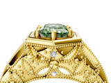 Yellow gold Hexagon Bezel Fancy Green Emerald Cut Diamond Milgrain Split Shank Ring_4