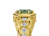 Yellow gold Hexagon Bezel Fancy Green Emerald Cut Diamond Milgrain Split Shank Ring_5