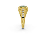 Yellow gold Hexagon Bezel Fancy Green Radiant Cut Diamond Milgrain Split Shank Ring_2