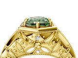 Yellow gold Hexagon Bezel Fancy Green Radiant Cut Diamond Milgrain Split Shank Ring_4