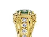 Yellow gold Hexagon Bezel Fancy Green Radiant Cut Diamond Milgrain Split Shank Ring_5
