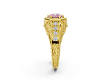 Yellow gold Hexagon Bezel Fancy Pink Cushion Cut Diamond Milgrain Split Shank Ring_2
