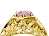 Yellow gold Hexagon Bezel Fancy Pink Cushion Cut Diamond Milgrain Split Shank Ring_4