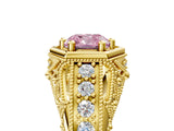 Yellow gold Hexagon Bezel Fancy Pink Cushion Cut Diamond Milgrain Split Shank Ring_5