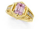 Yellow gold Hexagon Bezel Fancy Pink Emerald Cut Diamond Milgrain Split Shank Ring_1