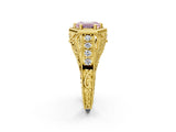 Yellow gold Hexagon Bezel Fancy Pink Emerald Cut Diamond Milgrain Split Shank Ring_2
