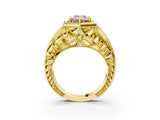 Yellow gold Hexagon Bezel Fancy Pink Emerald Cut Diamond Milgrain Split Shank Ring_3