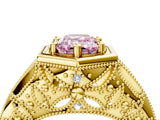 Yellow gold Hexagon Bezel Fancy Pink Emerald Cut Diamond Milgrain Split Shank Ring_4