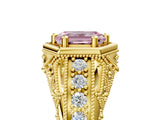 Yellow gold Hexagon Bezel Fancy Pink Emerald Cut Diamond Milgrain Split Shank Ring_5