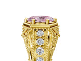 Yellow gold Hexagon Bezel Fancy Pink Oval Cut Diamond Milgrain Split Shank Ring_5