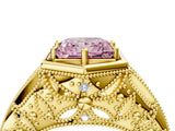 Yellow gold Hexagon Bezel Fancy Pink Princess Cut Diamond Milgrain Split Shank Ring_4