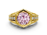 Yellow gold Hexagon Bezel Fancy Pink Round Cut Diamond Milgrain Split Shank Ring_48