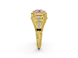 Yellow gold Hexagon Bezel Fancy Pink Round Cut Diamond Milgrain Split Shank Ring_50